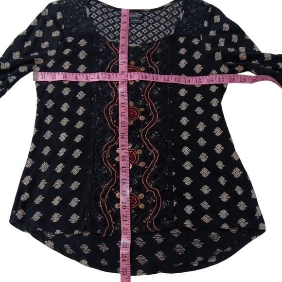LUCKY BRAND Blouse Top M Crochet Lace‎ Embroidery Boho Romantic Festival Floral - Picture 4 of 9